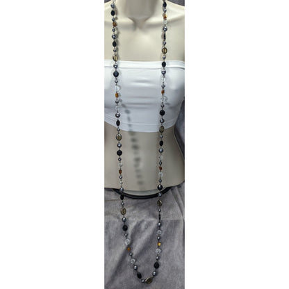Premier Designs Vintae Beaded Multi-Stone Necklace With Glass Shell And Faux Pearls