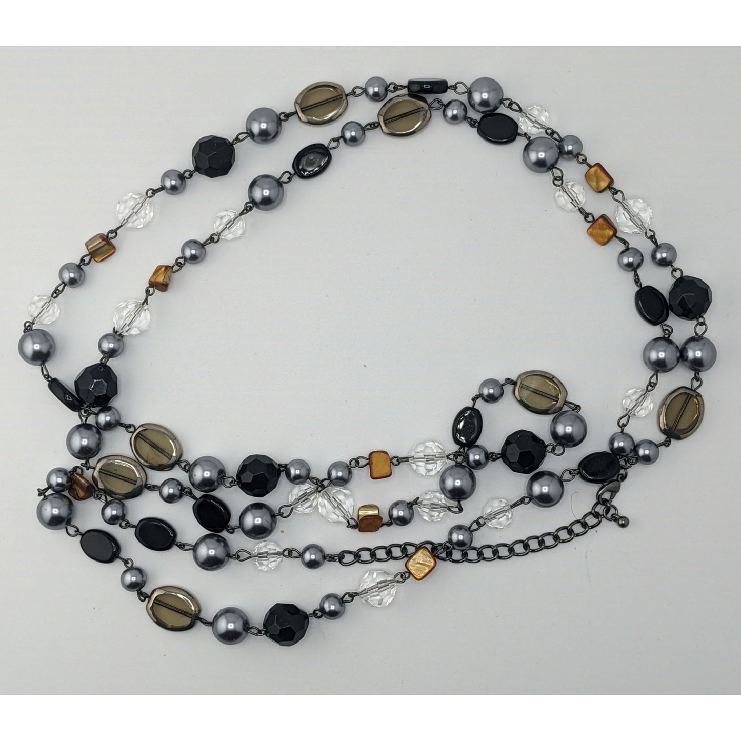 Premier Designs Vintae Beaded Multi-Stone Necklace With Glass Shell And Faux Pearls