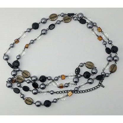 Premier Designs Vintae Beaded Multi-Stone Necklace With Glass Shell And Faux Pearls