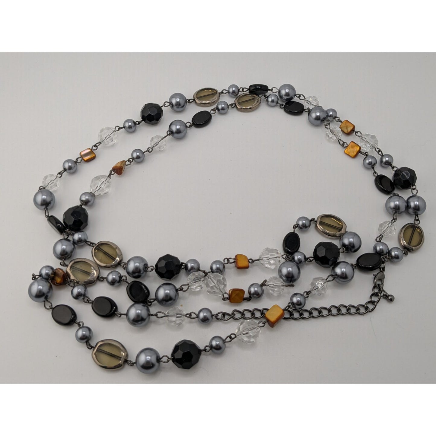 Premier Designs Vintae Beaded Multi-Stone Necklace With Glass Shell And Faux Pearls
