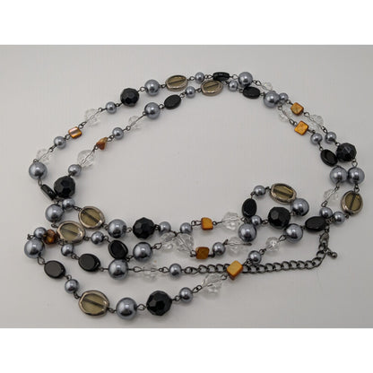Premier Designs Vintae Beaded Multi-Stone Necklace With Glass Shell And Faux Pearls