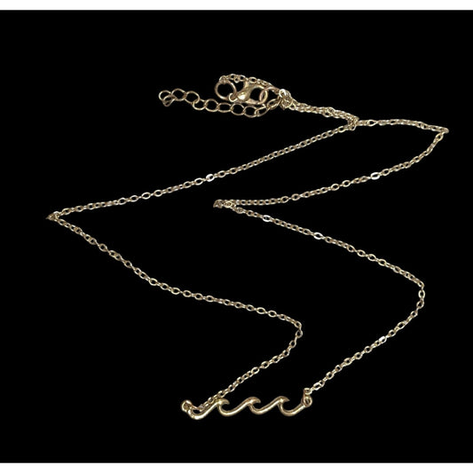 Minimalist Beachy Gold Tone Wave Pendant Necklace