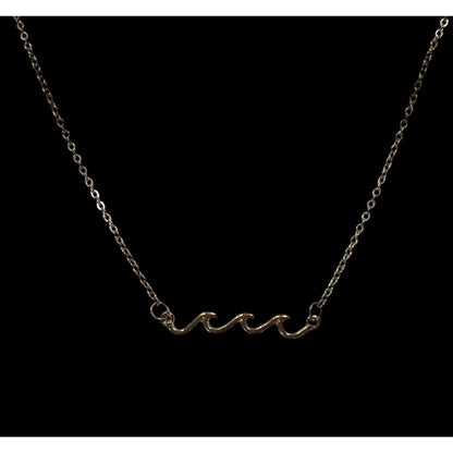 Minimalist Beachy Gold Tone Wave Pendant Necklace