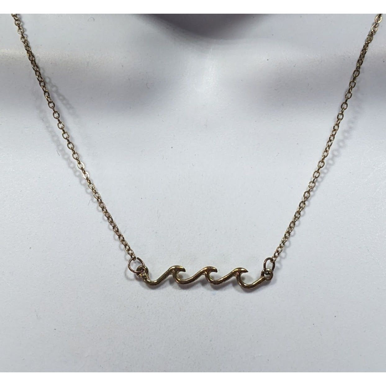 Minimalist Beachy Gold Tone Wave Pendant Necklace