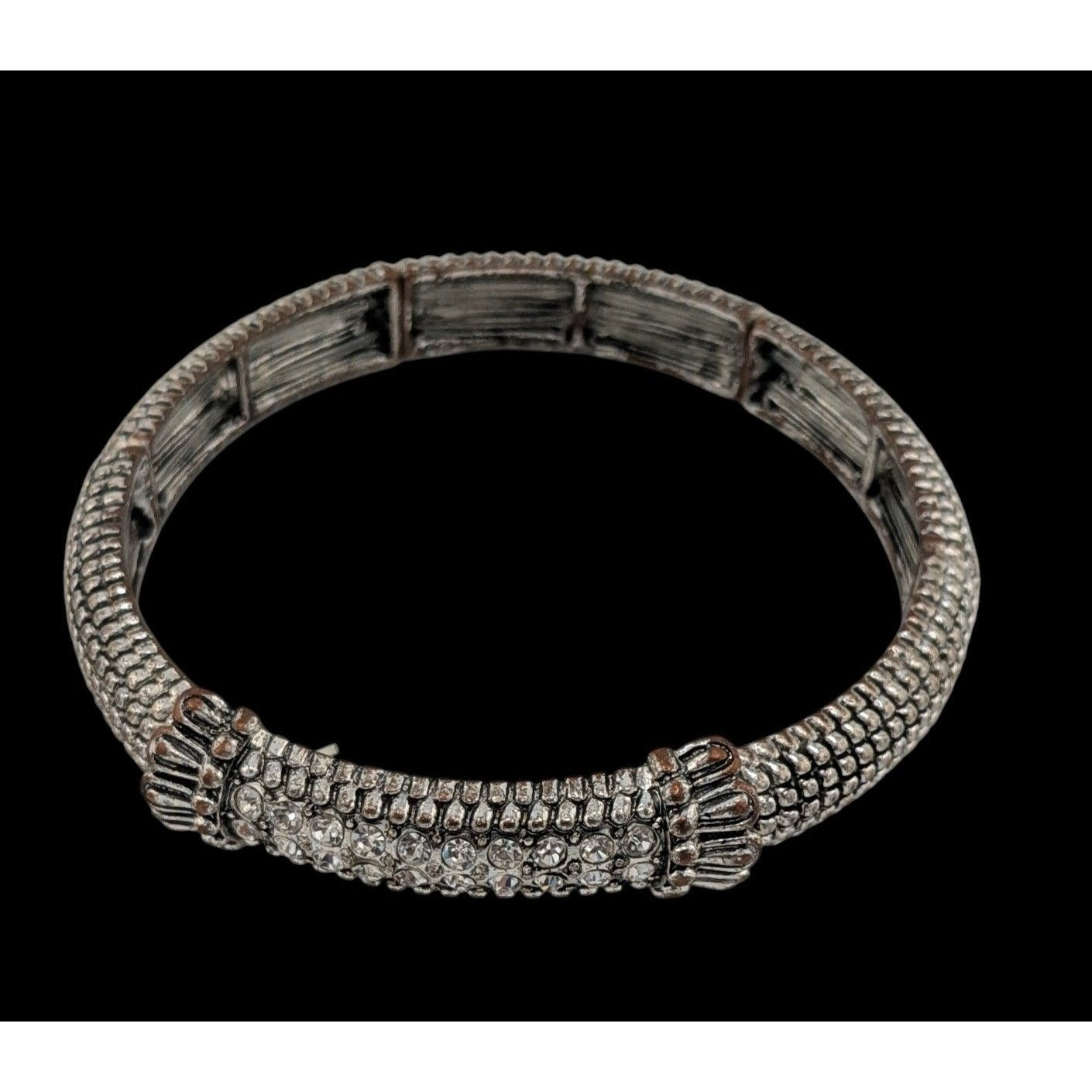 Elegant Glam Silver Tone Stretch Bracelet With Gem Accents