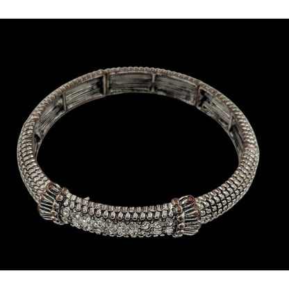 Elegant Glam Silver Tone Stretch Bracelet With Gem Accents