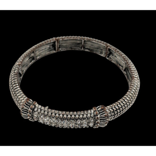 Elegant Glam Silver Tone Stretch Bracelet With Gem Accents