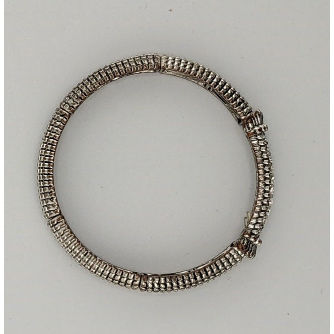 Elegant Glam Silver Tone Stretch Bracelet With Gem Accents