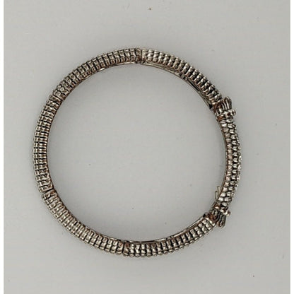 Elegant Glam Silver Tone Stretch Bracelet With Gem Accents