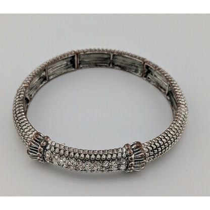 Elegant Glam Silver Tone Stretch Bracelet With Gem Accents