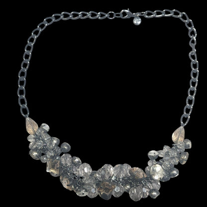 Ann Taylor Loft Grey And Silver Tone Cluster Gem Necklace
