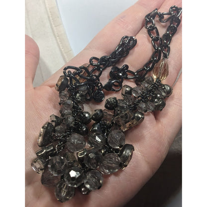 Ann Taylor Loft Grey And Silver Tone Cluster Gem Necklace