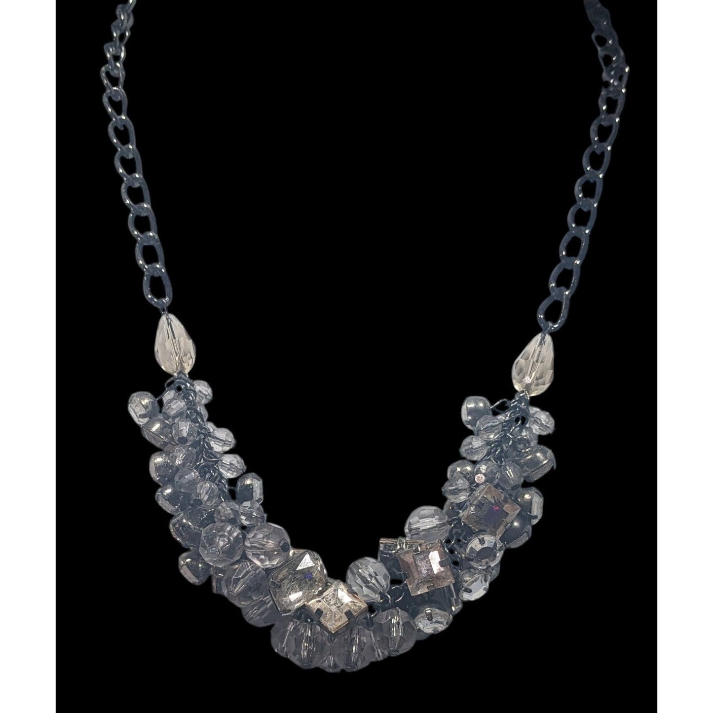 Ann Taylor Loft Grey And Silver Tone Cluster Gem Necklace