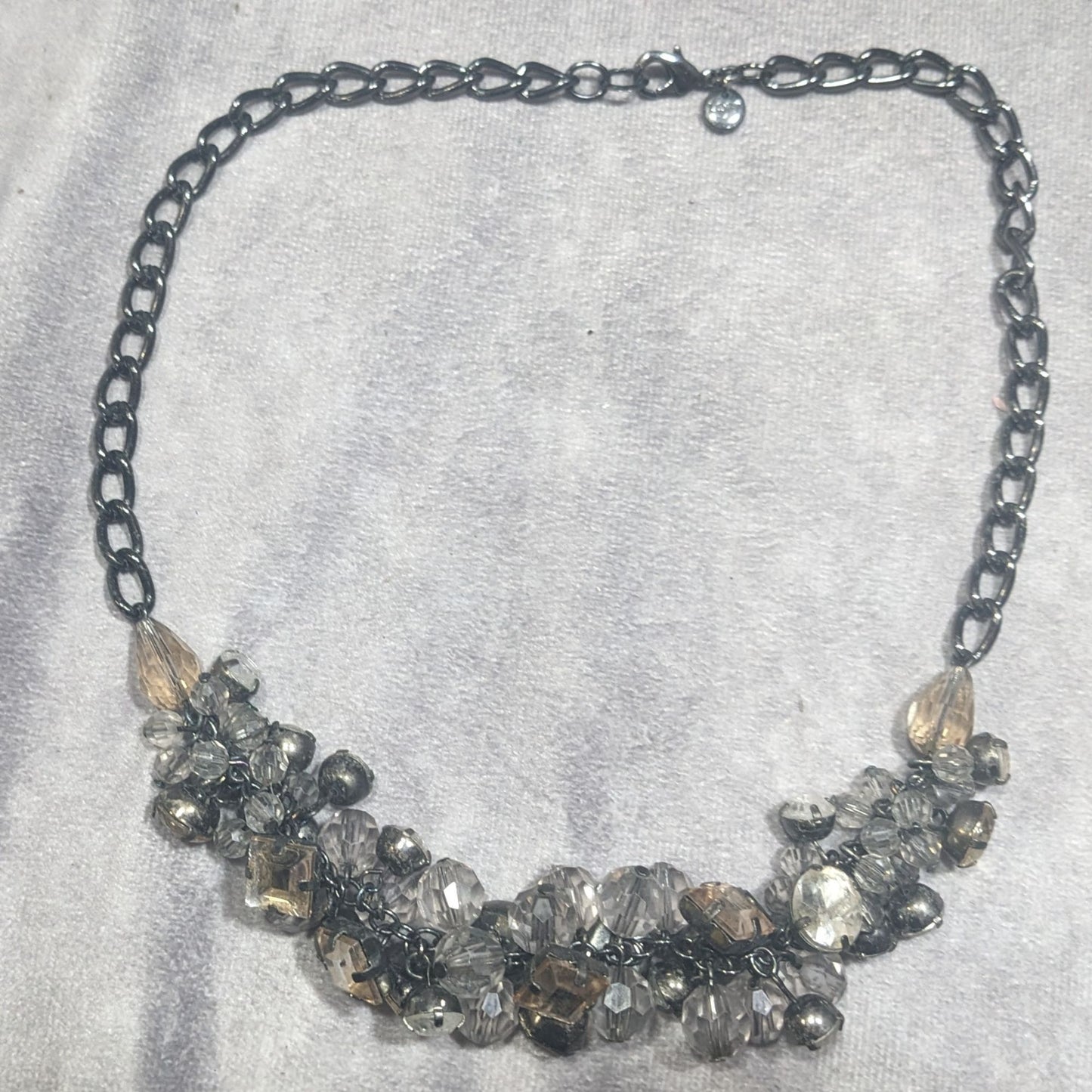 Ann Taylor Loft Grey And Silver Tone Cluster Gem Necklace