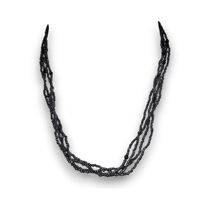 Gothic Glam Black Glass Beaded Multistrand Necklace Layered Gunmetal Statement