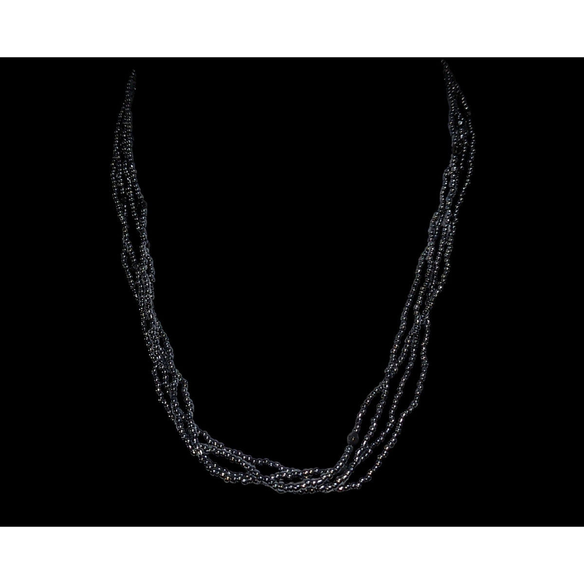 Gothic Glam Black Glass Beaded Multistrand Necklace Layered Gunmetal Statement