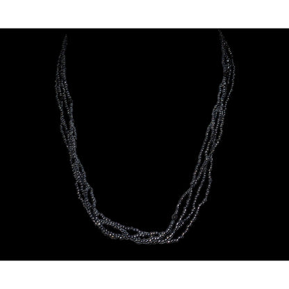Gothic Glam Black Glass Beaded Multistrand Necklace Layered Gunmetal Statement
