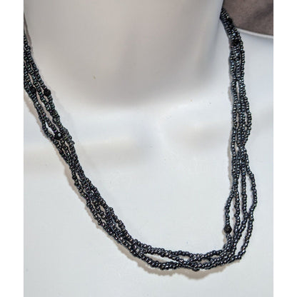 Gothic Glam Black Glass Beaded Multistrand Necklace Layered Gunmetal Statement
