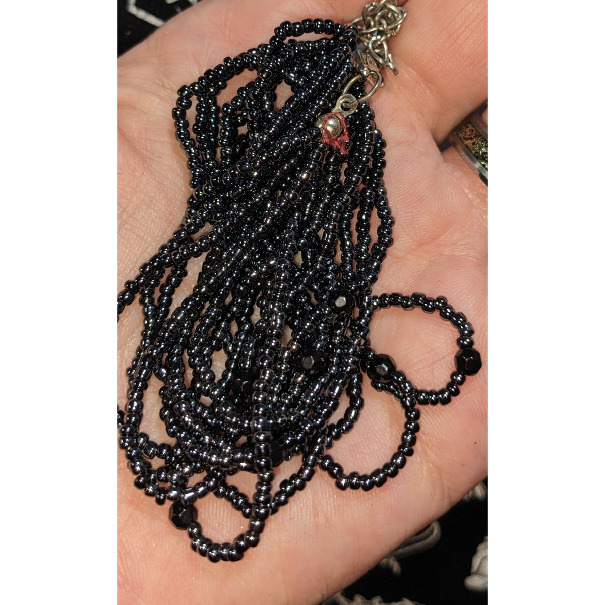 Gothic Glam Black Glass Beaded Multistrand Necklace Layered Gunmetal Statement