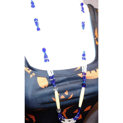 Retro Blue White And Clear Beaded Necklace