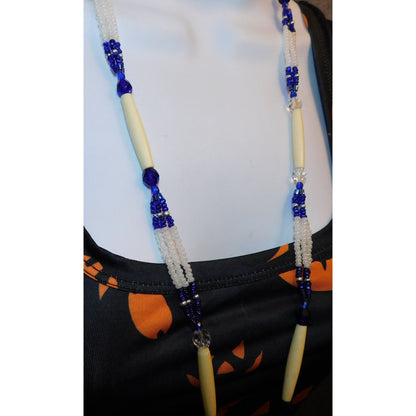 Retro Blue White And Clear Beaded Necklace