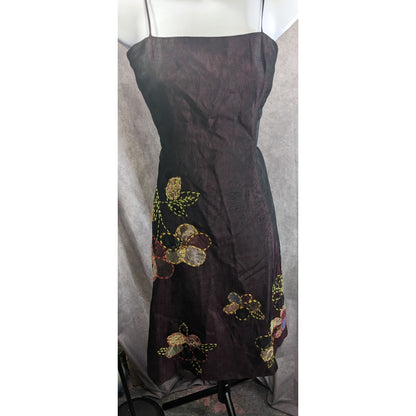 Cranberry Raw Silk Formal Dress With Embroidered Floral Accents