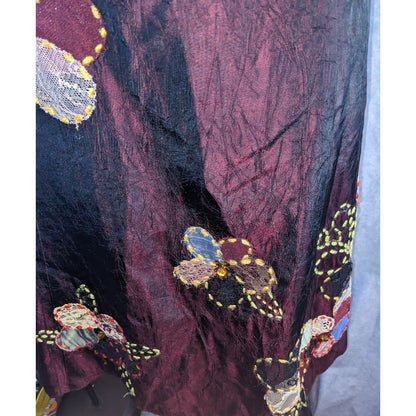 Cranberry Raw Silk Formal Dress With Embroidered Floral Accents