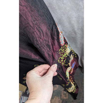 Cranberry Raw Silk Formal Dress With Embroidered Floral Accents