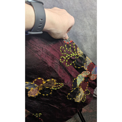 Cranberry Raw Silk Formal Dress With Embroidered Floral Accents