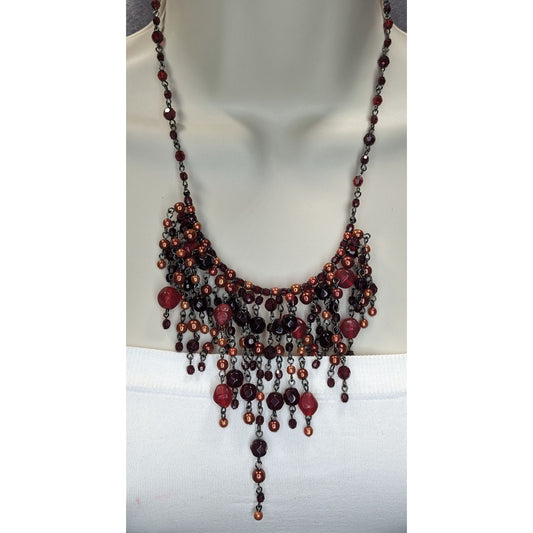 Gothic Vampire Glam Fringe Red Black Beaded Statement Necklace