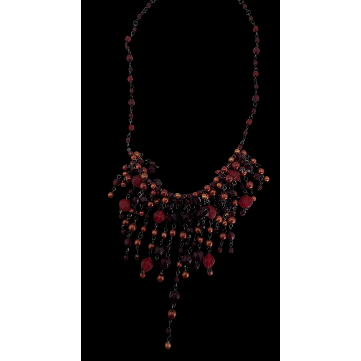 Gothic Vampire Glam Fringe Red Black Beaded Statement Necklace