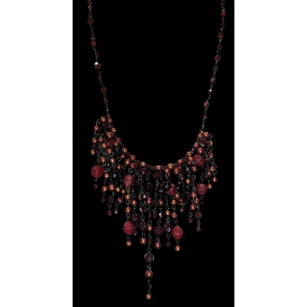 Gothic Vampire Glam Fringe Red Black Beaded Statement Necklace