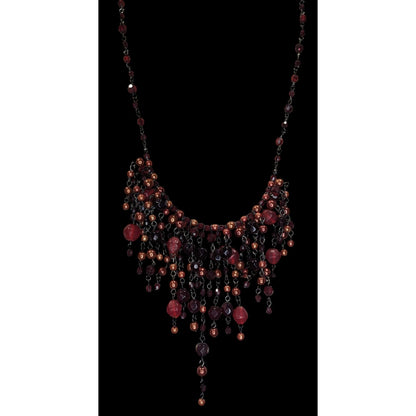 Gothic Vampire Glam Fringe Red Black Beaded Statement Necklace