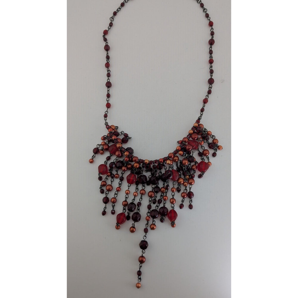 Gothic Vampire Glam Fringe Red Black Beaded Statement Necklace