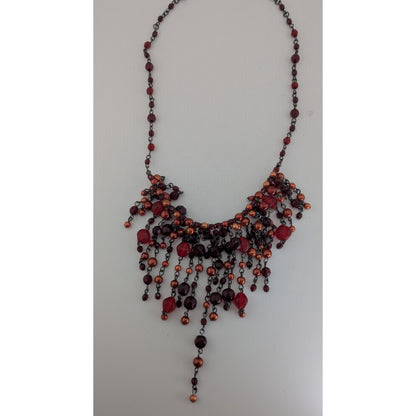Gothic Vampire Glam Fringe Red Black Beaded Statement Necklace