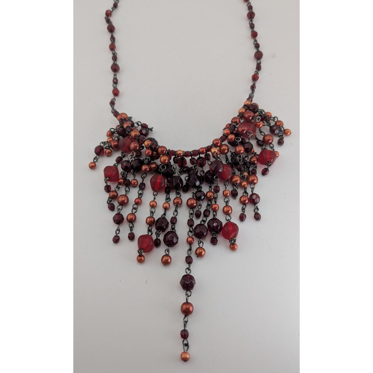 Gothic Vampire Glam Fringe Red Black Beaded Statement Necklace
