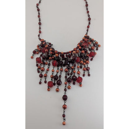 Gothic Vampire Glam Fringe Red Black Beaded Statement Necklace
