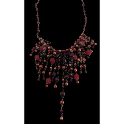 Gothic Vampire Glam Fringe Red Black Beaded Statement Necklace