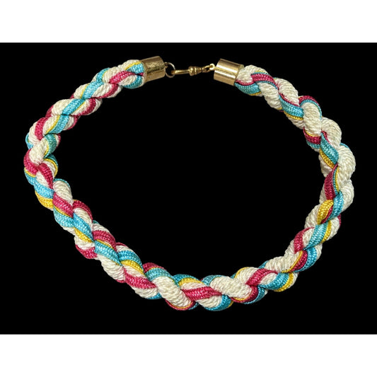 Rustic Nostalgic Braided Multicolor Rope Necklace With Gold-Tone Clasp