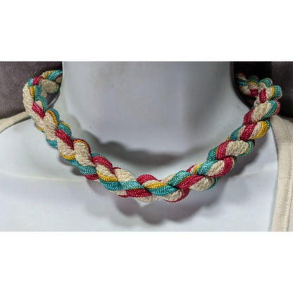 Rustic Nostalgic Braided Multicolor Rope Necklace With Gold-Tone Clasp