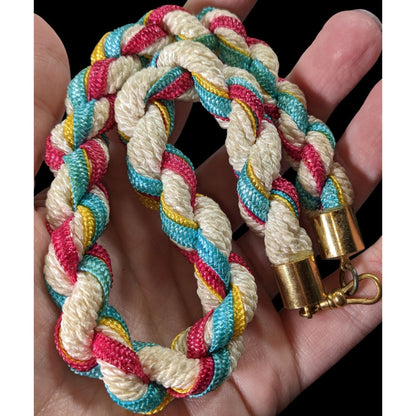 Rustic Nostalgic Braided Multicolor Rope Necklace With Gold-Tone Clasp