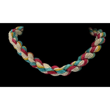 Rustic Nostalgic Braided Multicolor Rope Necklace With Gold-Tone Clasp