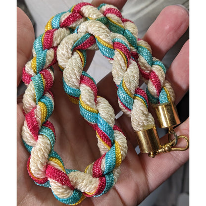 Rustic Nostalgic Braided Multicolor Rope Necklace With Gold-Tone Clasp
