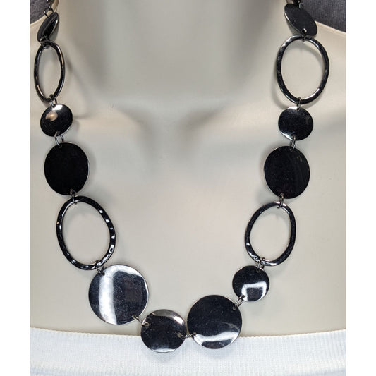 Modern Minimalist Geometric Silver Tone Disc Link Statement Necklace Contemporary
