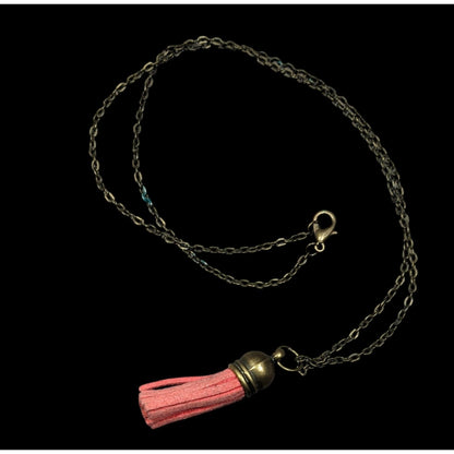 Quirky Antiqued Gold Tone Chain Red Tassel Necklace