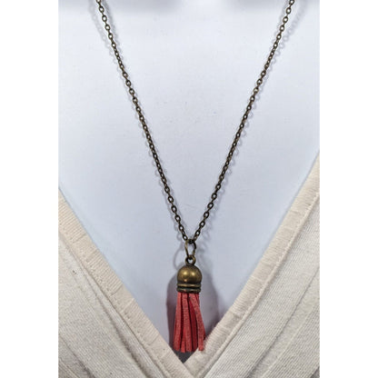 Quirky Antiqued Gold Tone Chain Red Tassel Necklace