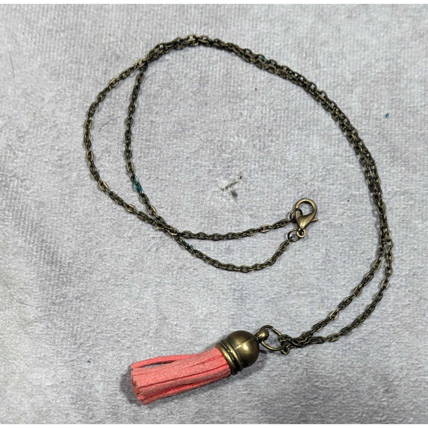 Quirky Antiqued Gold Tone Chain Red Tassel Necklace