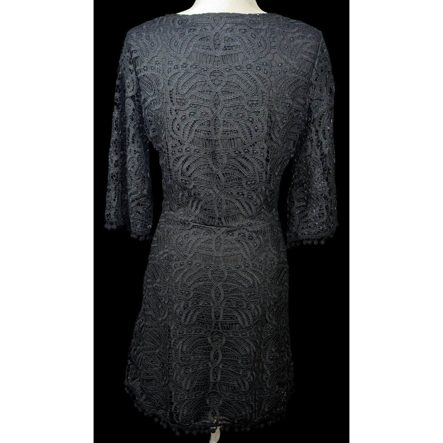 Tularosa Gothic Coal Black Lace Bell Sleeve Tie Front Dress Size Medium