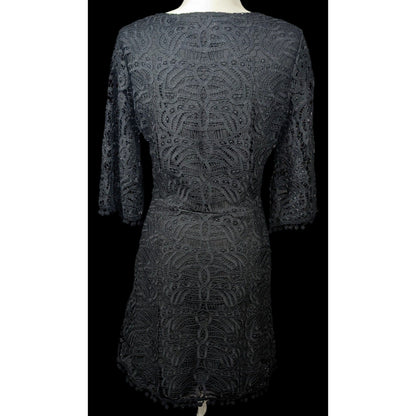 Tularosa Gothic Coal Black Lace Bell Sleeve Tie Front Dress Size Medium