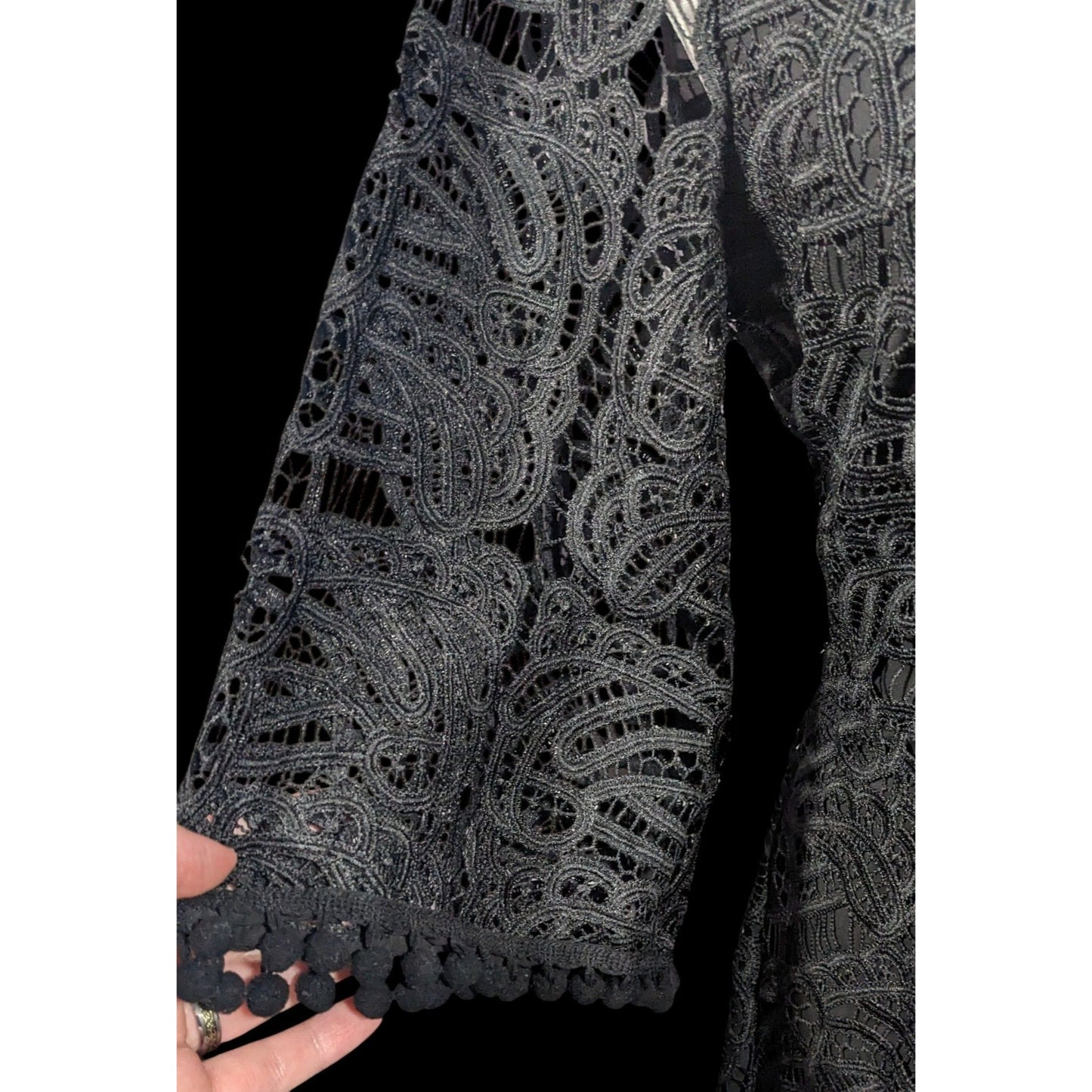 Tularosa Gothic Coal Black Lace Bell Sleeve Tie Front Dress Size Medium